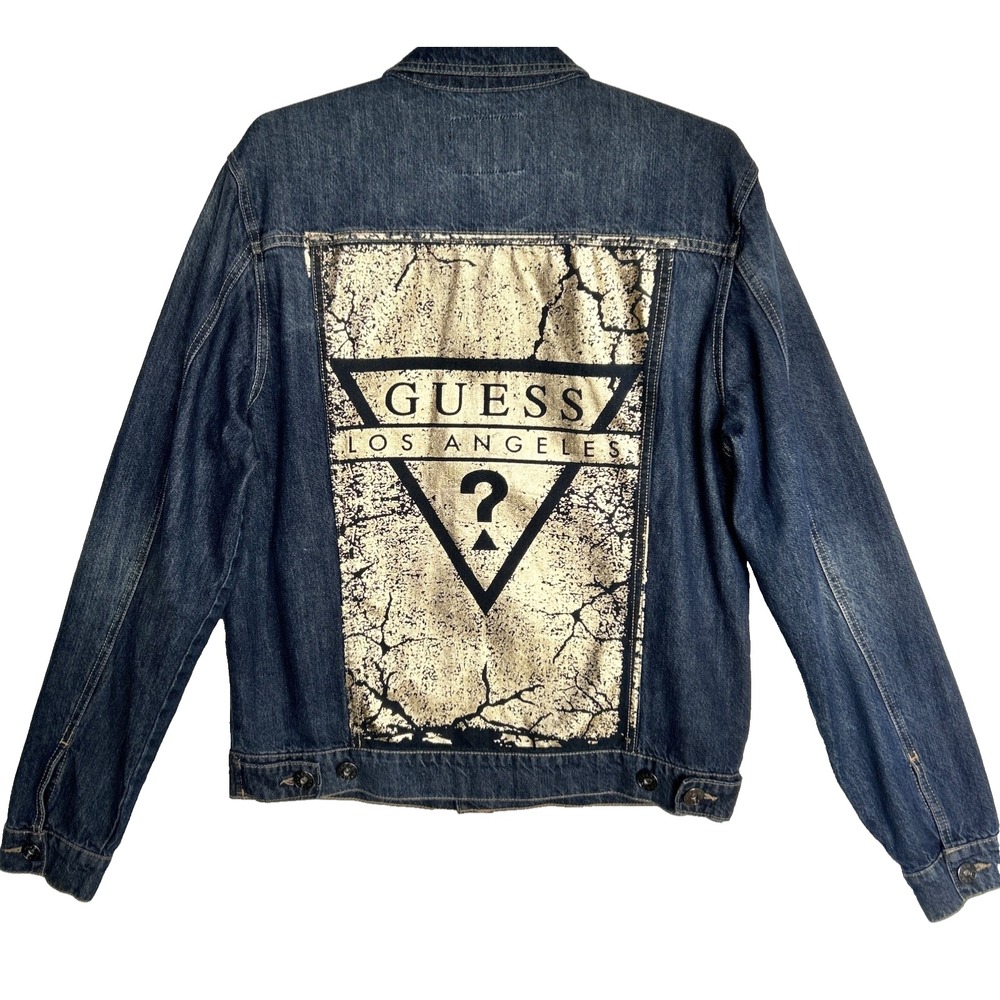 Guess Gold Foil Timothy Trucker Jacket Mens L Back Logo Cotton Denim NWOT $148
